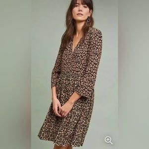 Anthropologie Maeve Leopard Print 7/8 Sleeve Dress